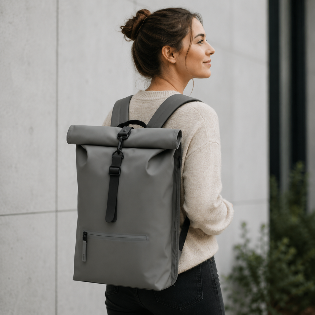 junge frau trägt einen modernen damenrucksack